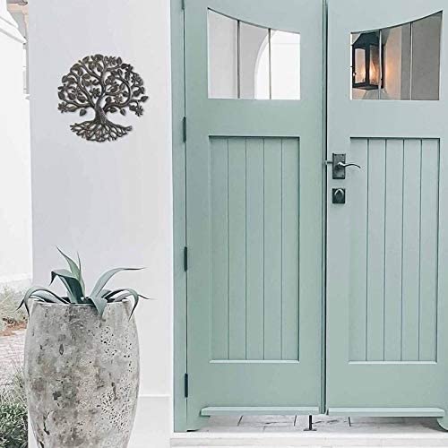 Handmade 14" Tree Life Dragonflies Metal Art (Haiti) Grey Bohemian Eclectic Steel - Diamond Home USA