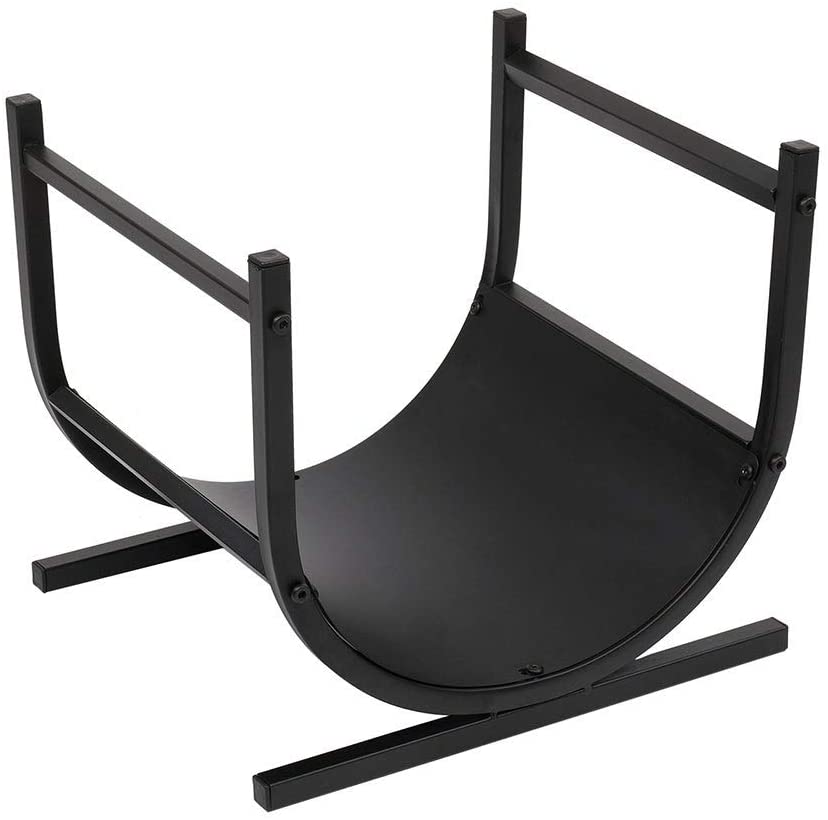 Home Storage Shelf U Shaped Firewood Holder Indoor Outdoor Black Iron - Diamond Home USA