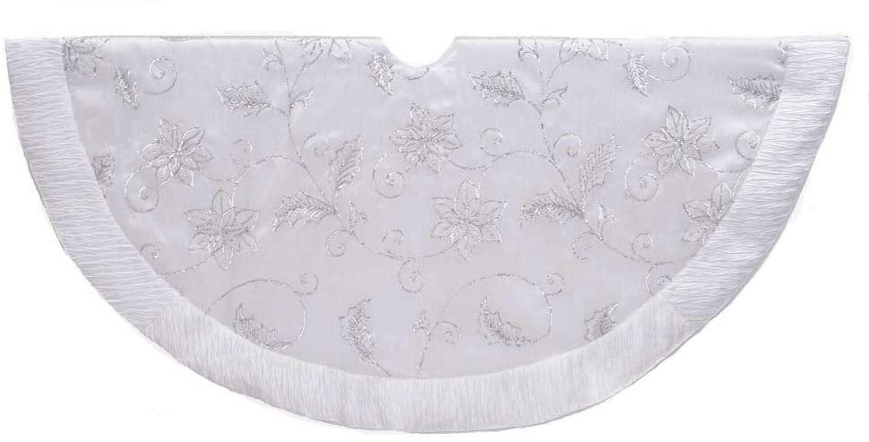 50 inch White Tree Skirt Sequin Flowers