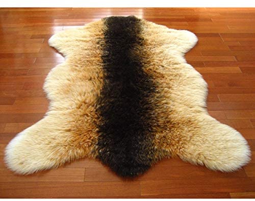 Shaggy Goat Pelt Faux Fur Rug 4'7" X 6'7" Brown Orange White