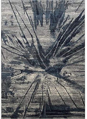Rugs Distressed Grey Ivory Rectangular Accent Area Rug Steel Blue Abstract Design 7' 6" X 9' 8" Modern Contemporary Rectangle Polypropylene Contains