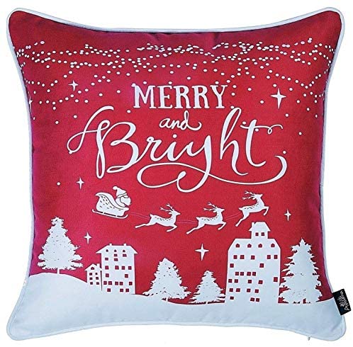 Christmas Snow Red Printed Throw Pillow Cover Gift 18"x18" Color Quotes Sayings Traditional Polyester Removable - Diamond Home USA