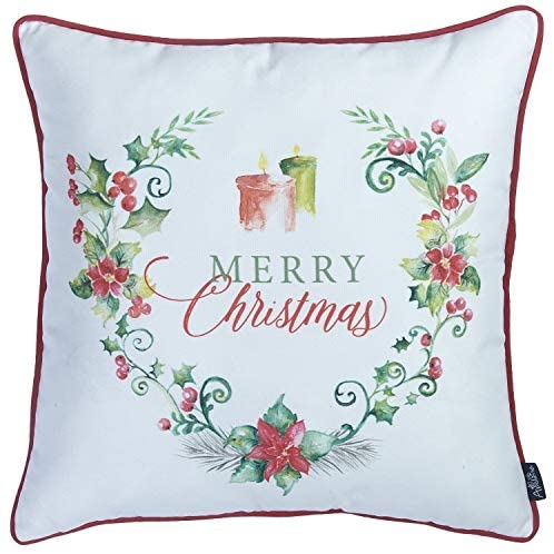 Christmas Flowers Decorative Throw Pillow Cover Gift 18"x18" Color Nature Traditional Polyester Removable - Diamond Home USA