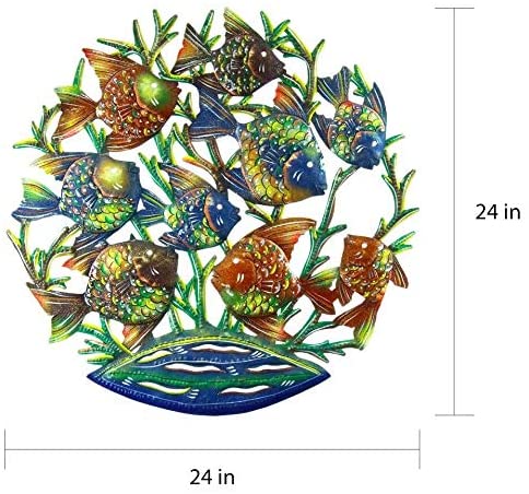 Hand Painted School Fish Recycled Metal Wall Art (Haiti) Color Bohemian Eclectic Nautical Coastal Steel Handmade