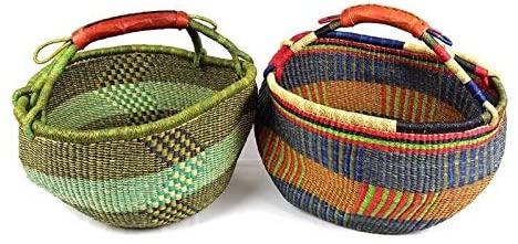 Handmade Large Market Basket Mixed Colors Brown Organic - Diamond Home USA