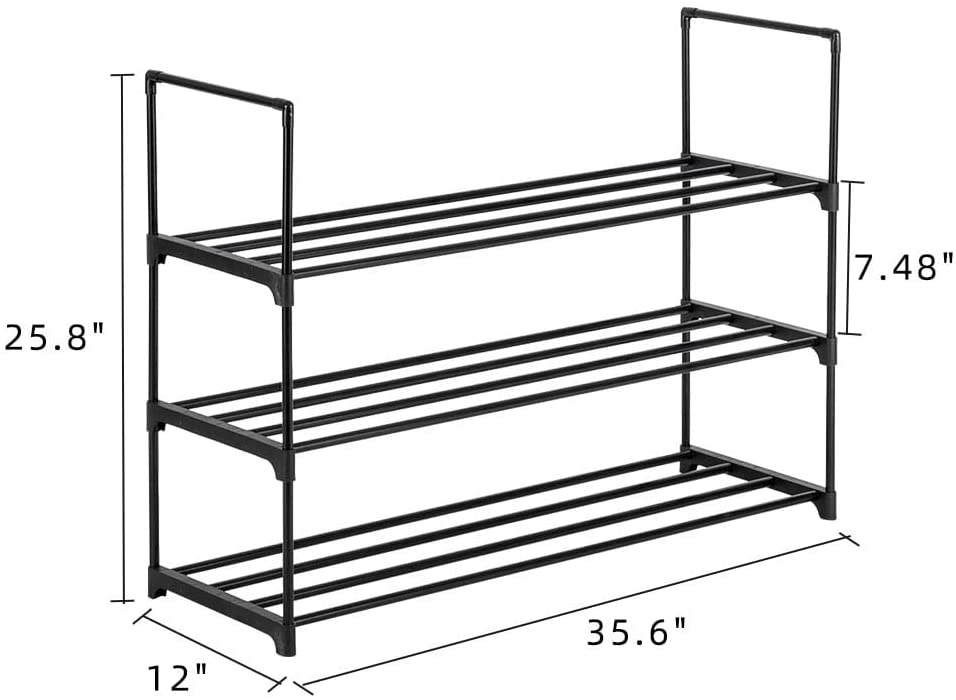 3 Tiers Shoe Rack Tower Shelf Storage Organizer Closet Black Iron Backed - Diamond Home USA