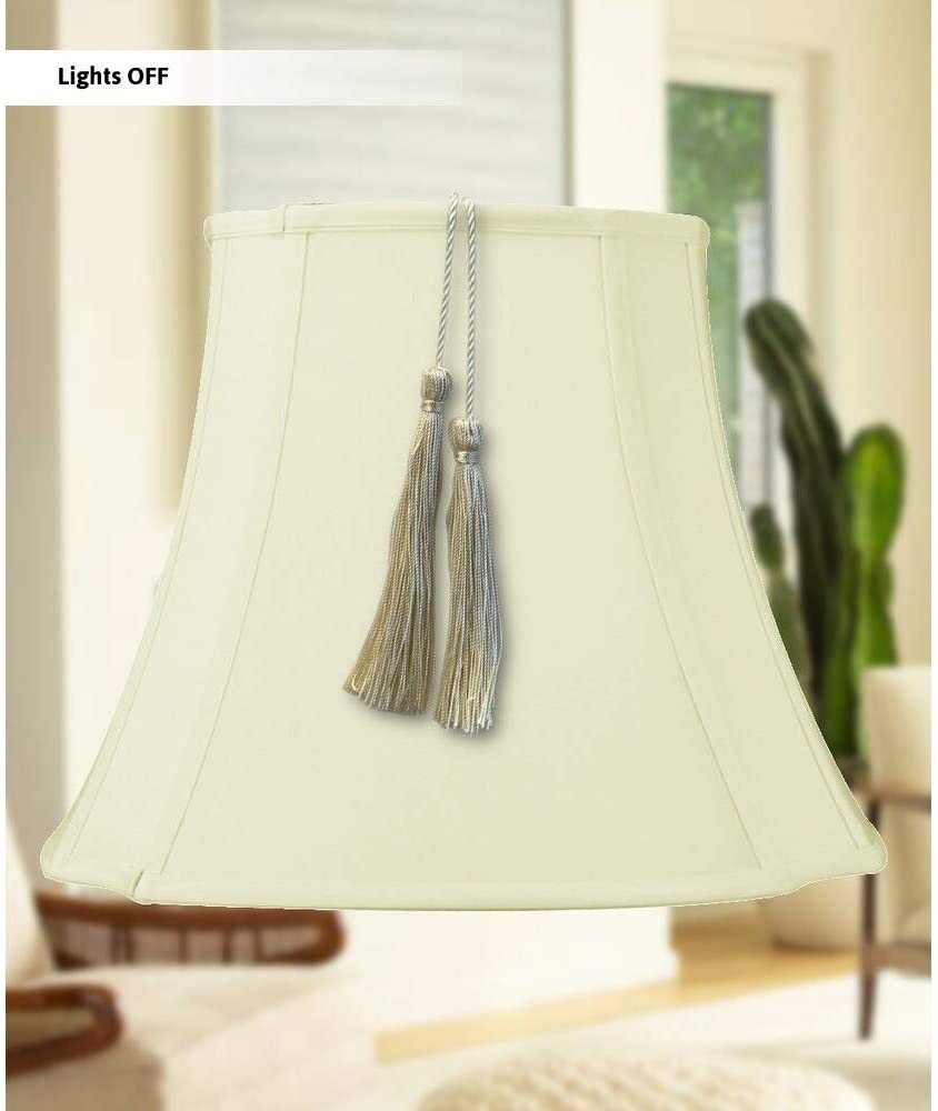 7x12x12 French Oval Piped Tassel Lampshade Eggshell Shantung Fabric Off/White Modern Contemporary