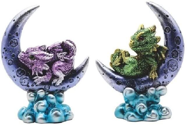 2 Piece Blue Dragon Green Moon 4" h Figurine Set Purple