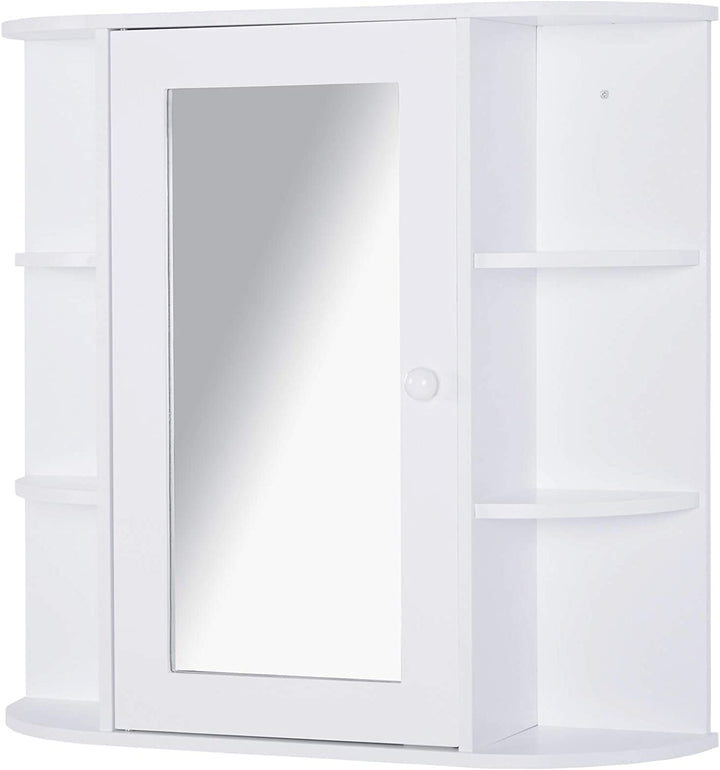 Over Sink Bathroom Storage Organizer Cabinet Mirrored Door Multiple Shelves White Modern Contemporary Glass Wood Glossy Includes Hardware Mirror