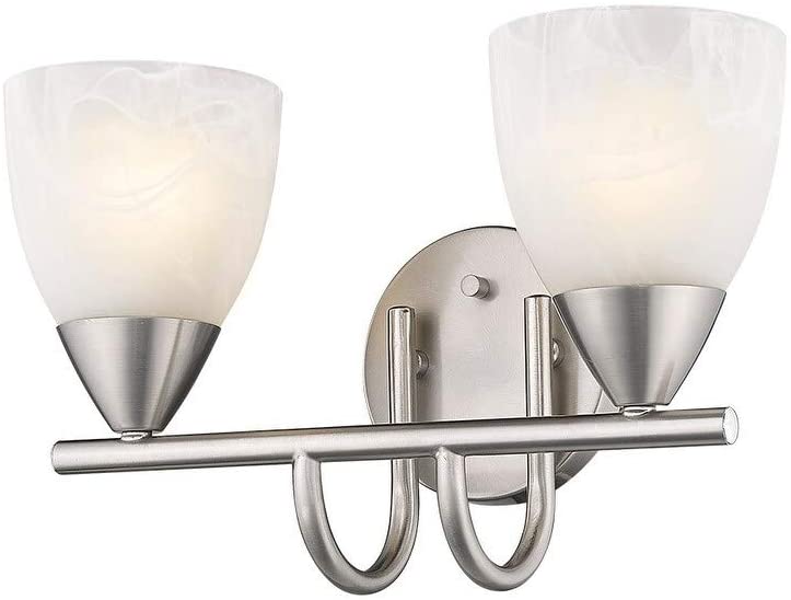 Swirl Glass Nickel Finish 2 Light Bath Vanity Light Metallic Modern Contemporary Metal Dimmable - Diamond Home USA