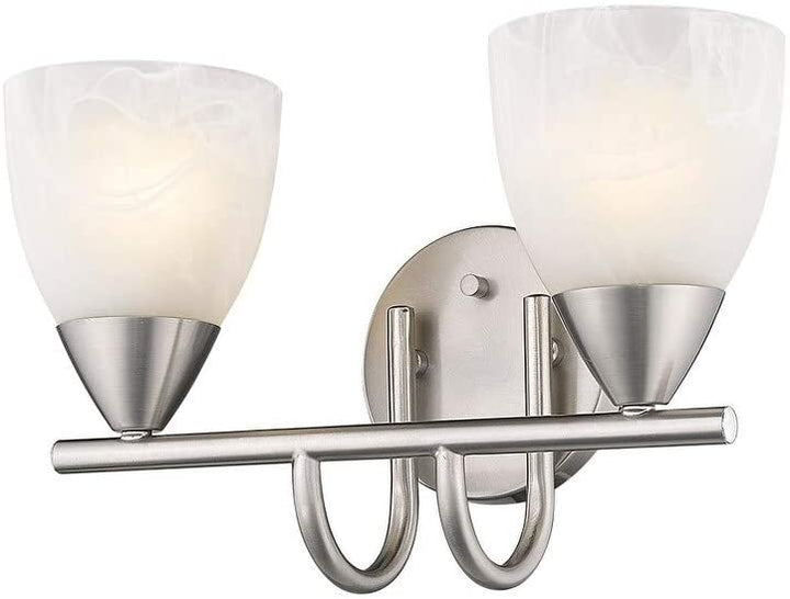 Swirl Glass Nickel Finish 2 Light Bath Vanity Light Metallic Modern Contemporary Metal Dimmable - Diamond Home USA