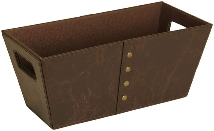 Luxurious Leather Tote Brass Rivets Brown 6" Classic - Diamond Home USA