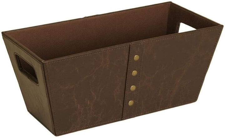 Luxurious Leather Tote Brass Rivets Brown 6"