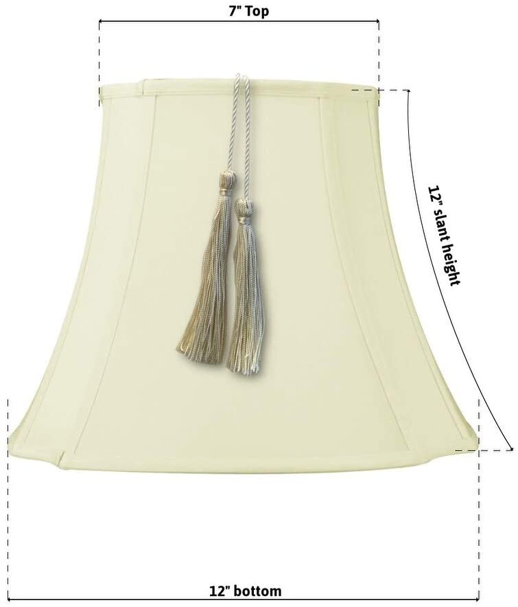 7x12x12 French Oval Piped Tassel Lampshade Eggshell Shantung Fabric Off/White Modern Contemporary