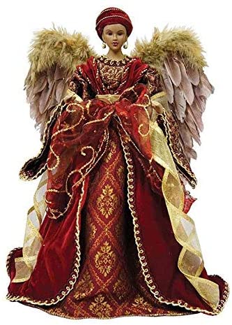 16" Holiday Seasonal African American Angel Christmas Tree Topper Color Wood - Diamond Home USA