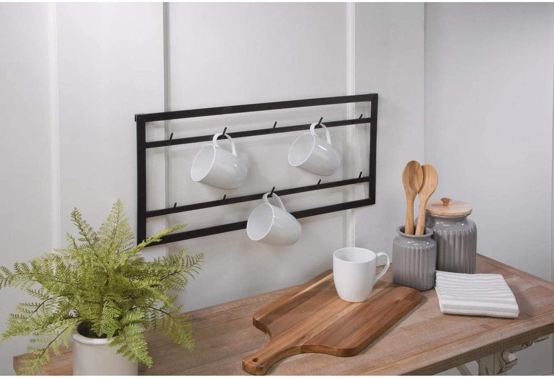 Black Metal 10 Hook Mug Wall Rack - Diamond Home USA
