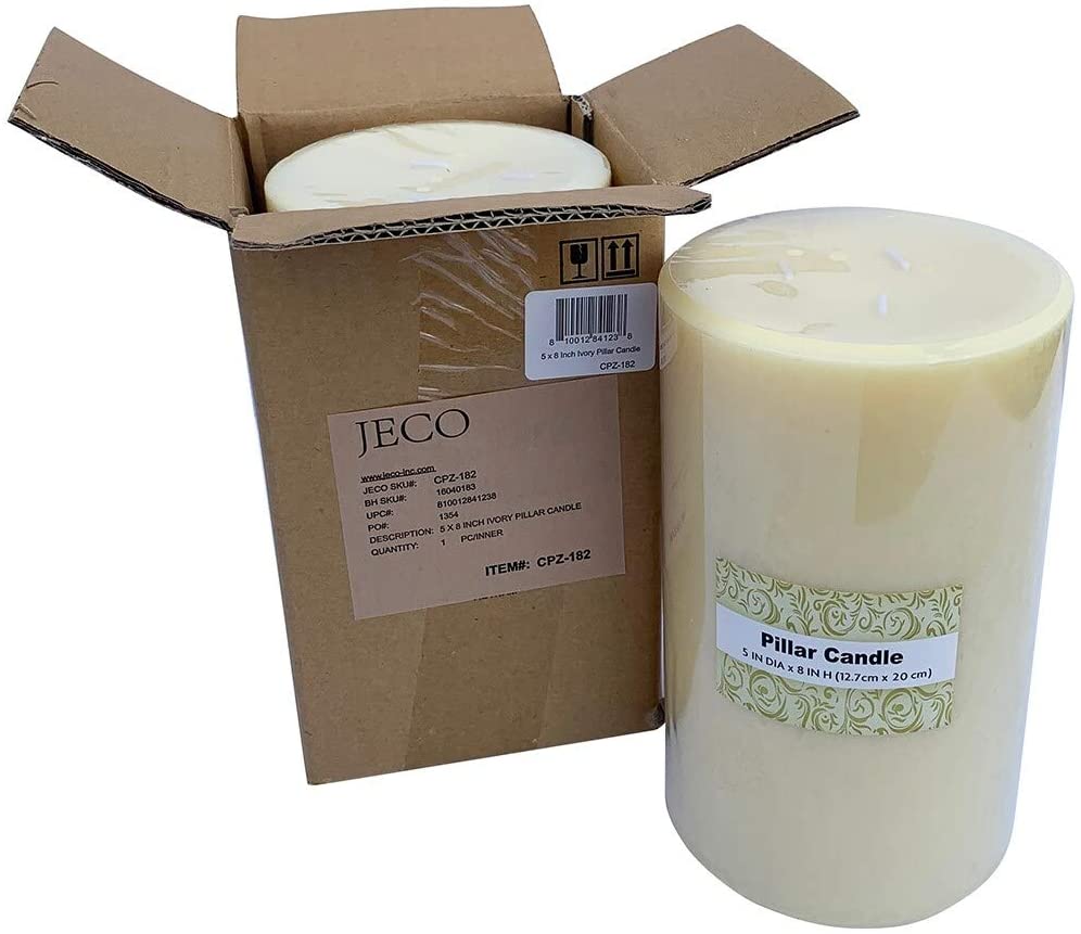 5 X 8 Inch Ivory Pillar Candle Set 4 White Wax Handmade - Diamond Home USA