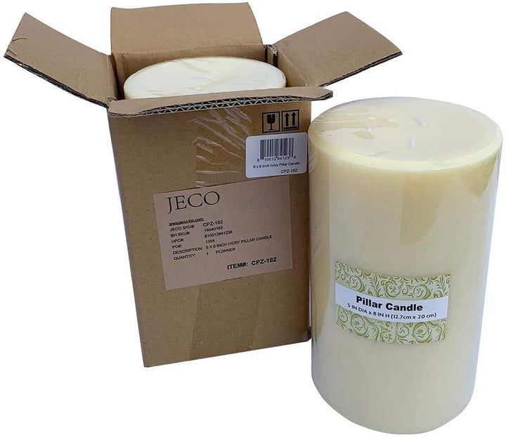 5 X 8 Inch Ivory Pillar Candle Set 4 White Wax Handmade - Diamond Home USA