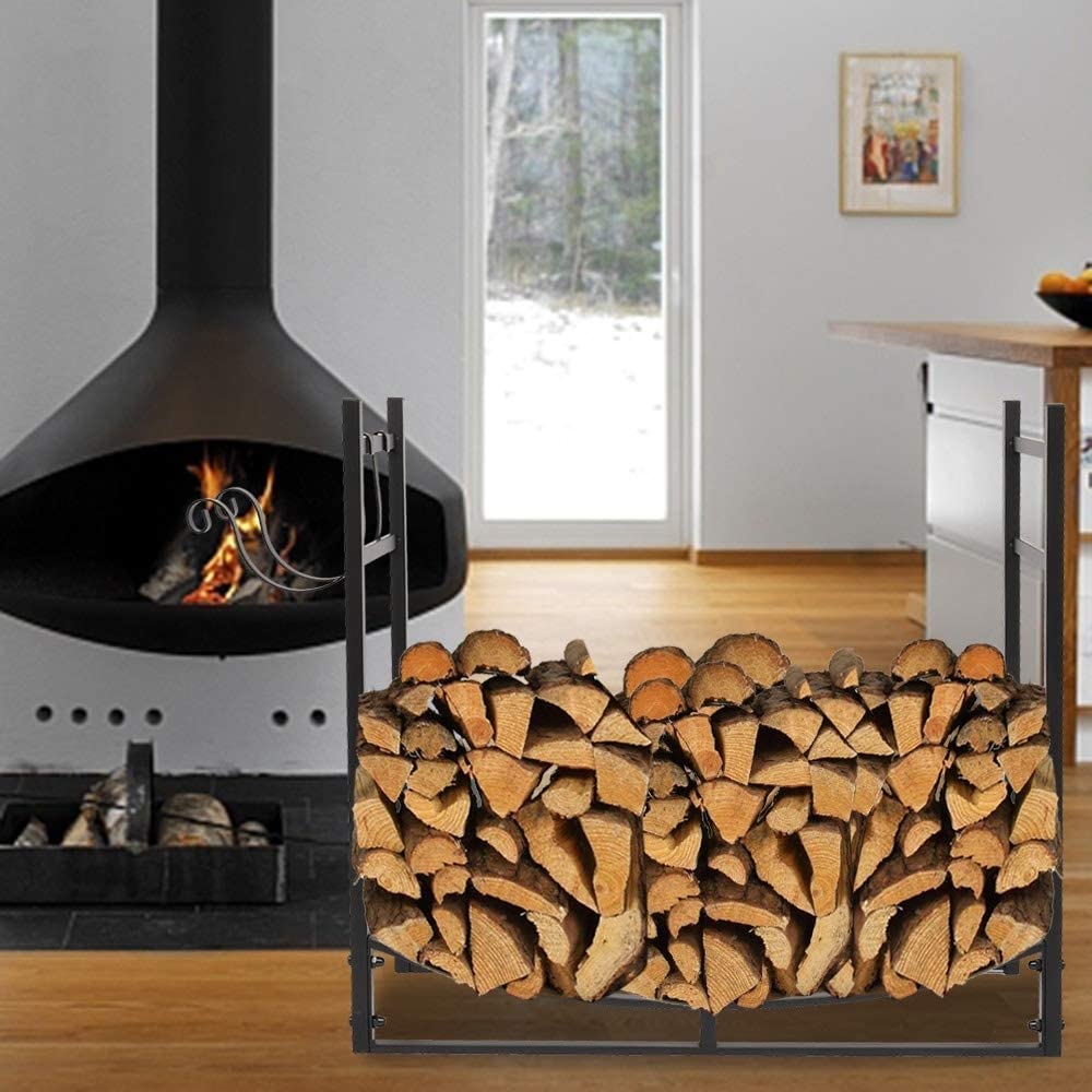 33" Firewood Holder Suitable Outdoor Indoor Black Iron - Diamond Home USA