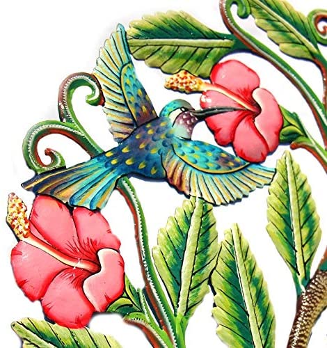 Handmade Painted Hummingbirds Flowers Recycled Steel Wall Art Color - Diamond Home USA