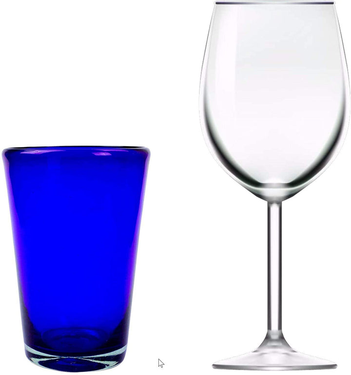Handmade Blue Angle Glasses Cobalt Angles Drinking (Mexico) Glass - Diamond Home USA