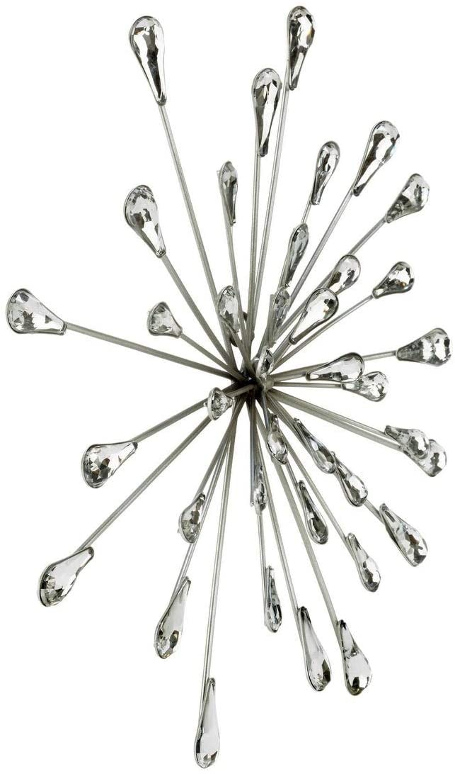 12 5" Dia Silver Starburst Metal/Clear Beads Wall Art Clear Modern Contemporary Acrylic Metal Handmade - Diamond Home USA