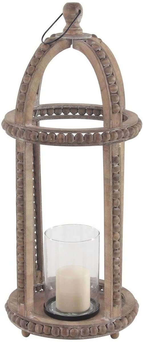 Rustic 29 X 13 Inch Cage Wood Lantern Glass Candle Holder