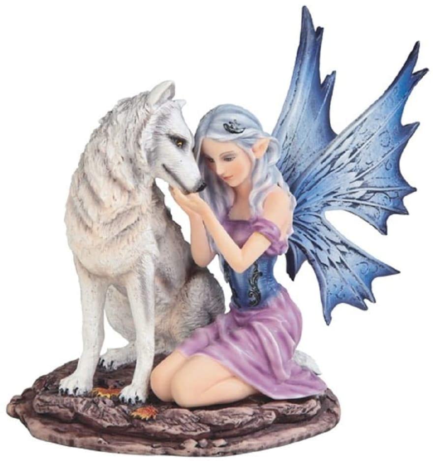6 75" h Purple Fairy White Wolf Statue Fantasy Decoration