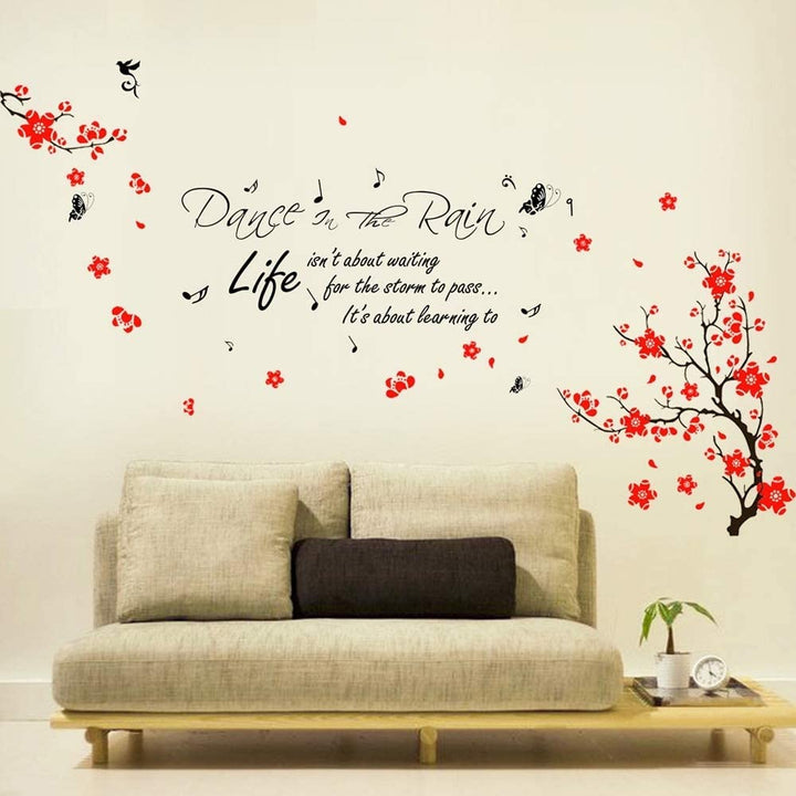 Wall Sticker Decal Art Blossom Flower Dance Rain Quote Red Modern Contemporary Surface Installation Removable - Diamond Home USA