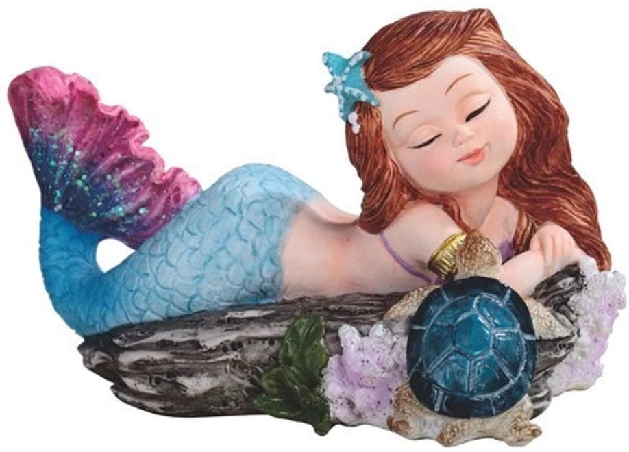 5 75" w Mermaid Lying Beach Blue Sea Turtle Statue Fantasy