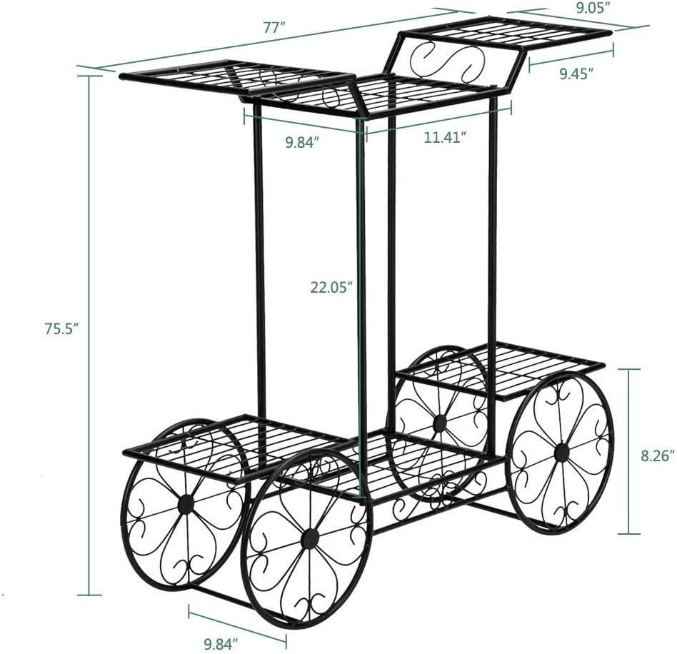Outdoor Indoor Shelving Plants Car Shape Plant Stands Rack Black Iron - Diamond Home USA