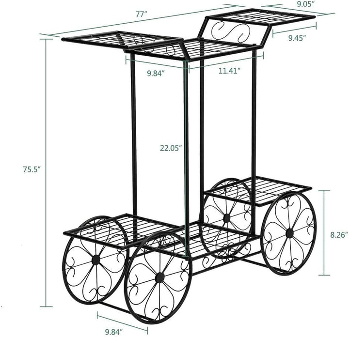 Outdoor Indoor Shelving Plants Car Shape Plant Stands Rack Black Iron - Diamond Home USA