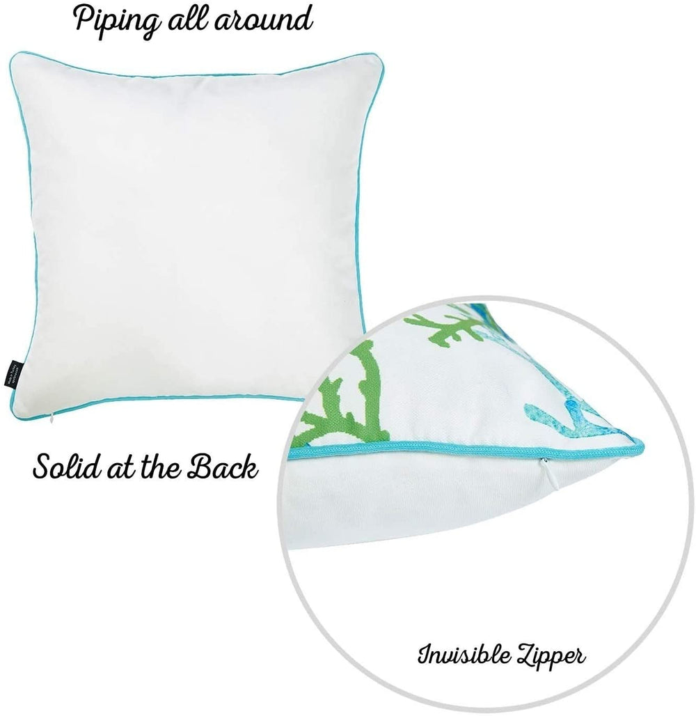 Marine Blue Coral Decorative Throw Pillow Cover 18"x18" (4 Pcs Set) Color Floral Graphic Nature Casual Children's Nautical Coastal Polyester Set 3