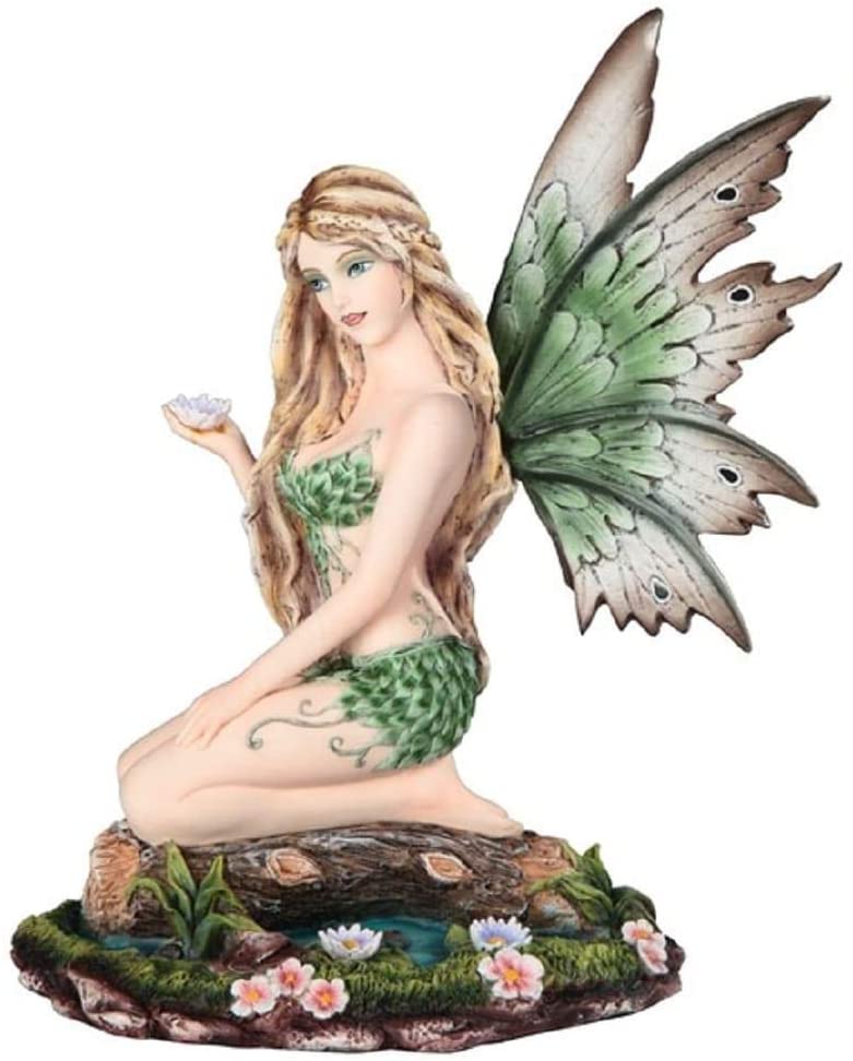 9" h Green Fairy Sitting Pond Statue Fantasy Decoration