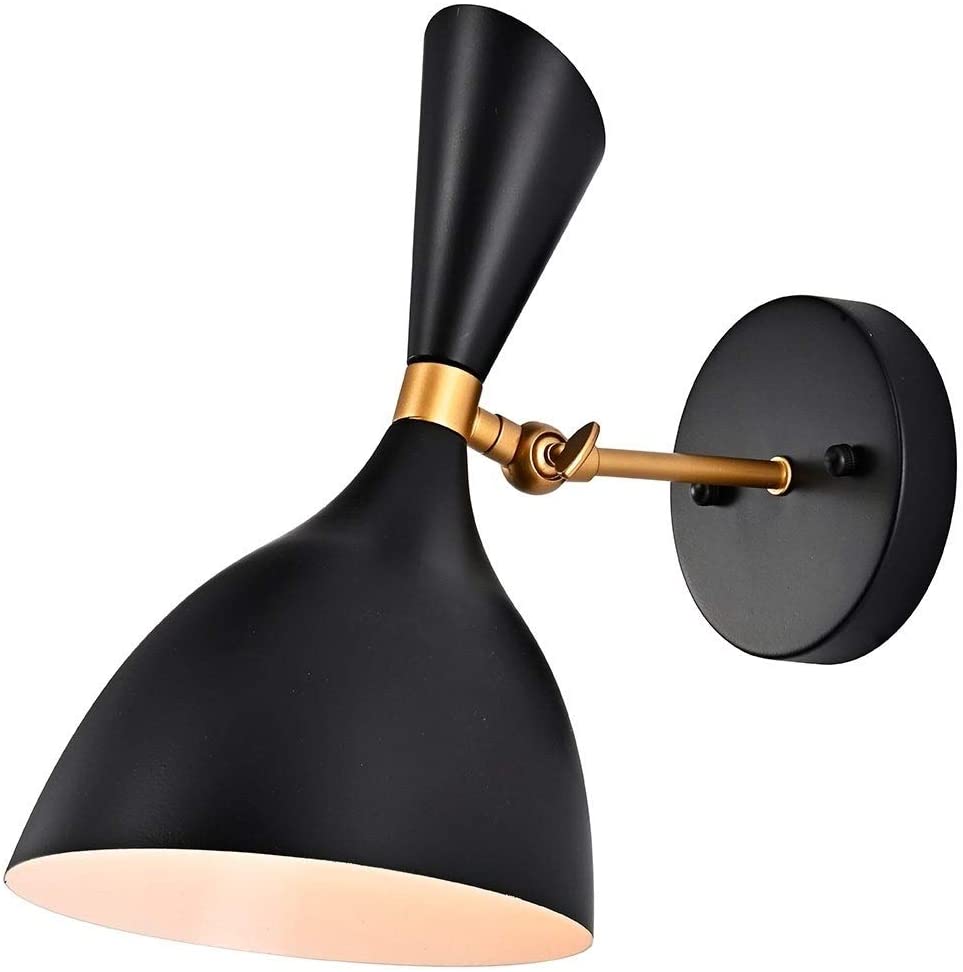 Matte Black Gold 1 Light Wall Sconce Metal Cone Shade Modern Contemporary Dimmable - Diamond Home USA