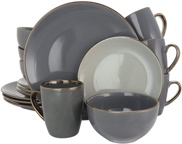 Grand 16pc Luxurious Stoneware Dinnerware Set Stone Grey