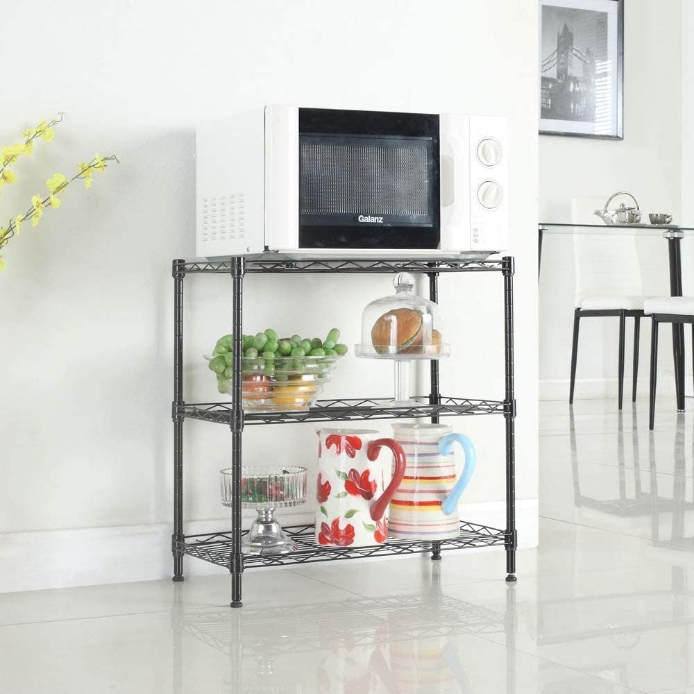 3 Layers Carbon Steel Pp Storage Rack Kitchen Carts Black