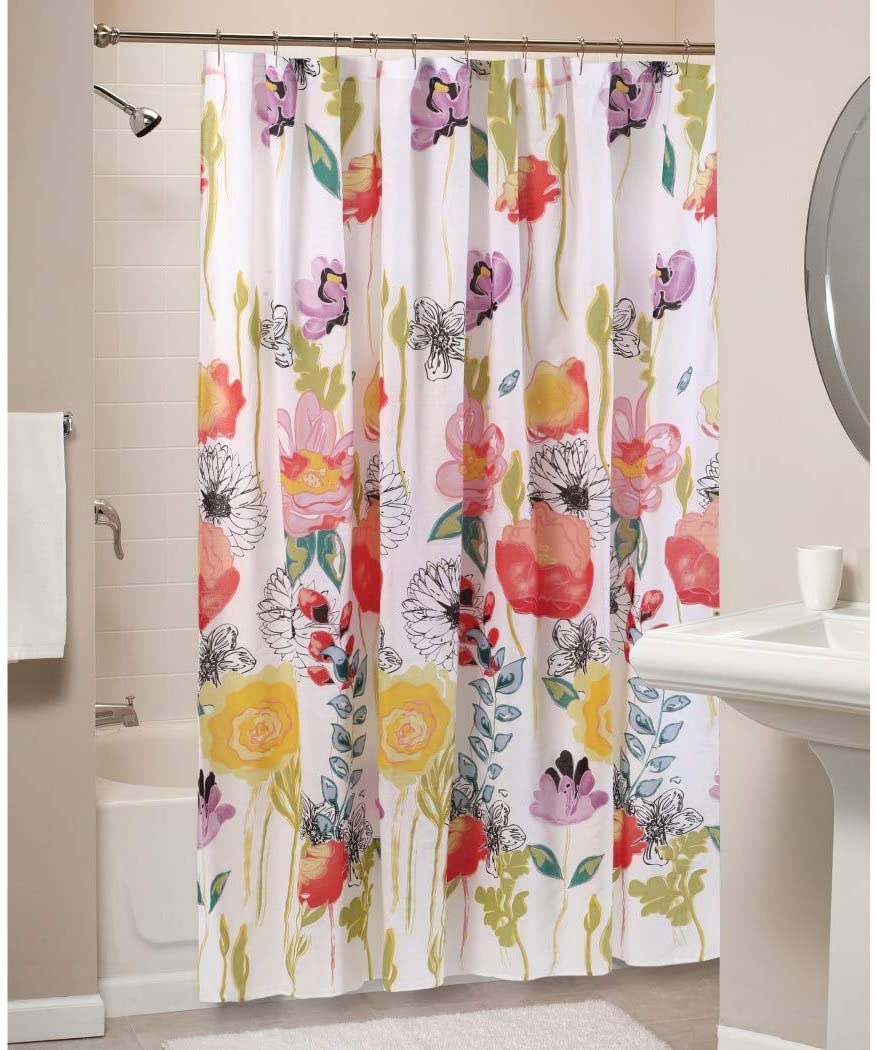 Girls Watercolor Floral Themed Shower Curtain Pretty ArtFULL