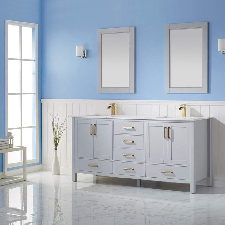 24 Inch Rectangular Bathroom/Vanity Framed Wall Mirror Grey Inches Transitional Hooks Included - Diamond Home USA