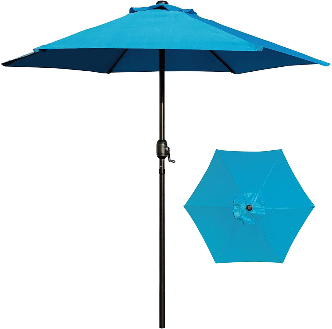 7 5' Patio Umbrella Outdoor Table Market Umbrella(Aqua Blue) Black Blue Nature Modern Contemporary Metal Polyester Crank Lift Uv Resistant