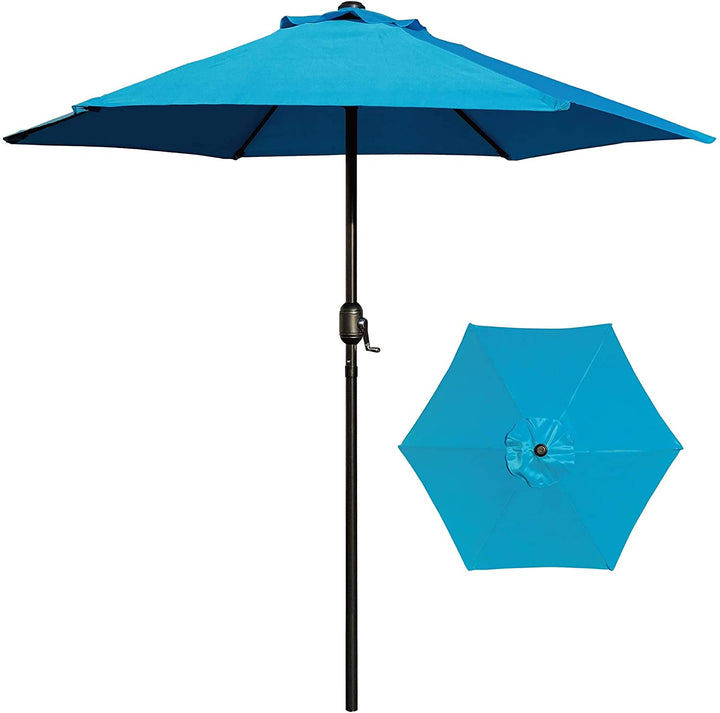 7 5' Patio Umbrella Outdoor Table Market Umbrella(Aqua Blue) Black Blue Nature Modern Contemporary Metal Polyester Crank Lift Uv Resistant