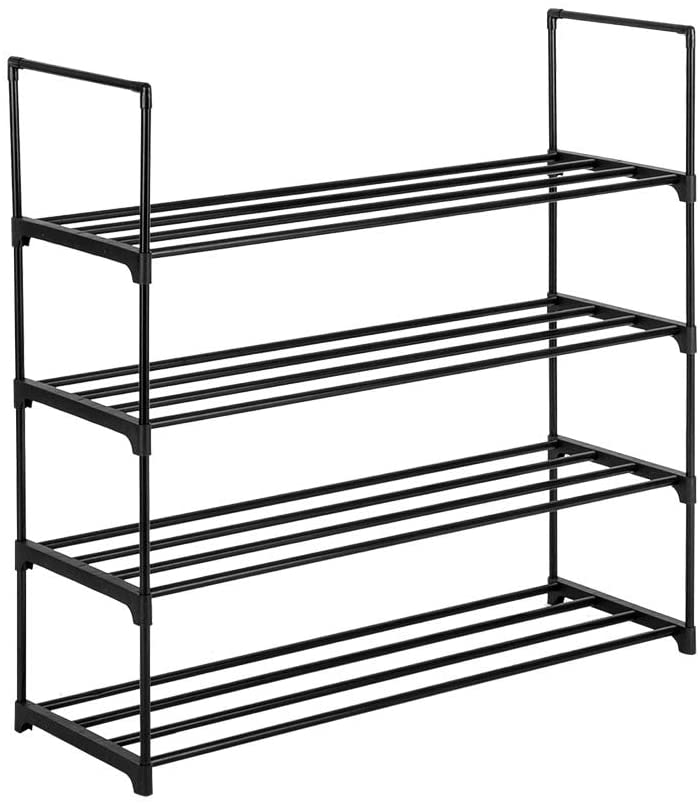 4 Tiers Shoe Rack Tower Shelf Storage Organizer Closet Black Iron Backed - Diamond Home USA