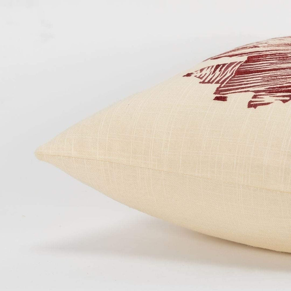 MISC 18"x18" Deep Red Leaf Polyester Filled Pillow Nature Farmhouse Cotton Single Removable Cover Textured
