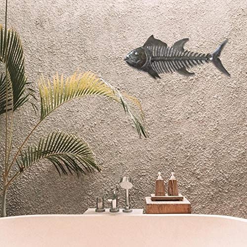 Bone Fish Recycled Metal Wall Art (Haiti) Grey Bohemian Eclectic Nautical Coastal Steel Handmade