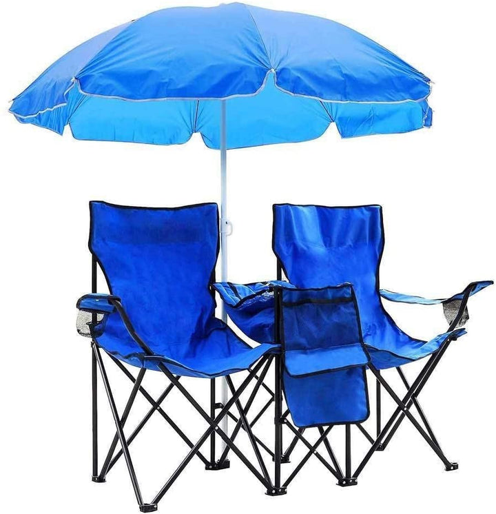 Portable Outdoor 2 seat Folding Chair Removable Sun Umbrella