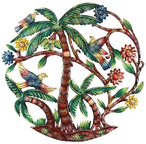 Handmade 'Colorful Palm Tree' 24 inch Wall Art Haiti Green Steel - Diamond Home USA