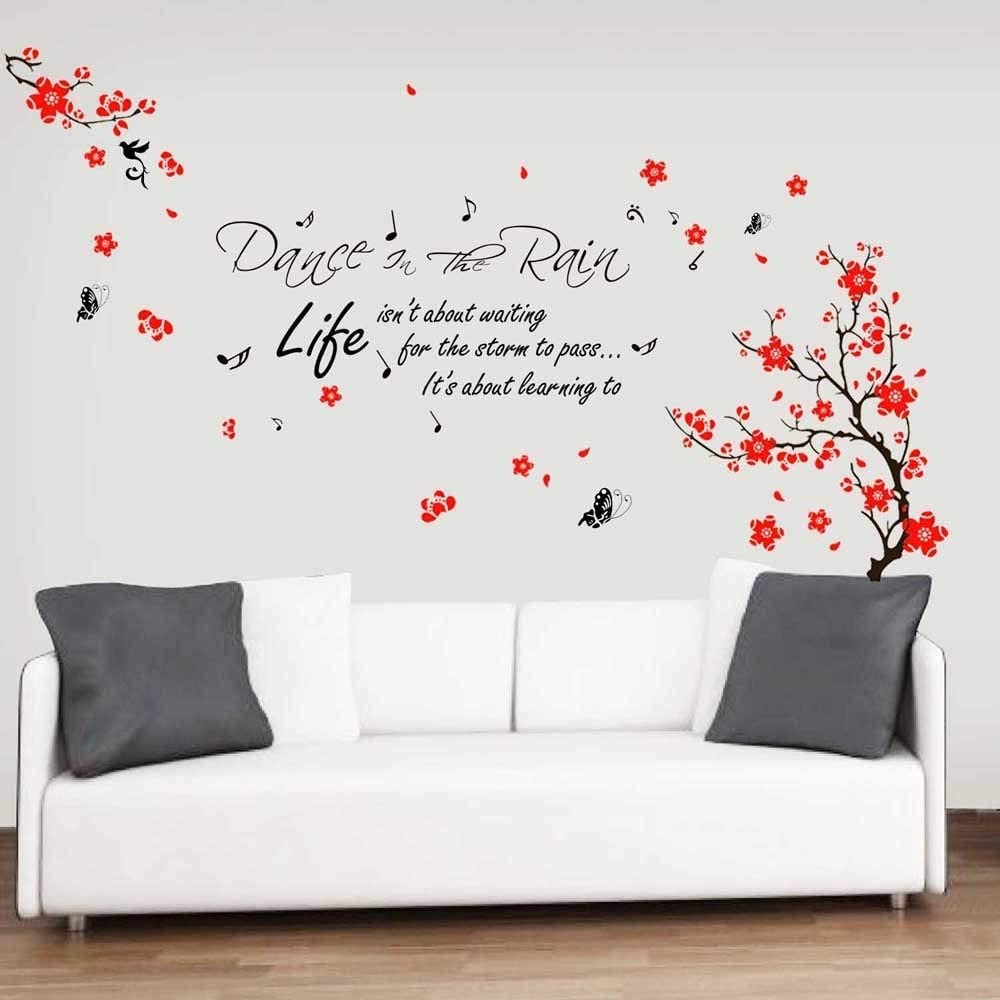 Wall Sticker Decal Art Blossom Flower Dance Rain Quote Red