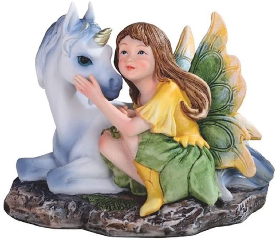 5" w Green/Yellow Fairy Unicorn Statue Fantasy Decoration