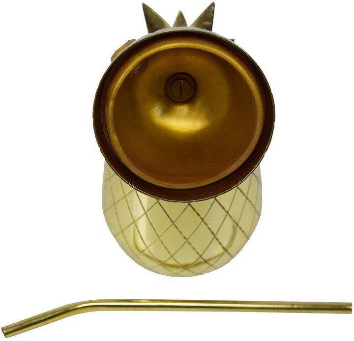 Brass Gold Pineapple Tumbler Shaker Mug Straw Rubber Seal Metal 2 Piece