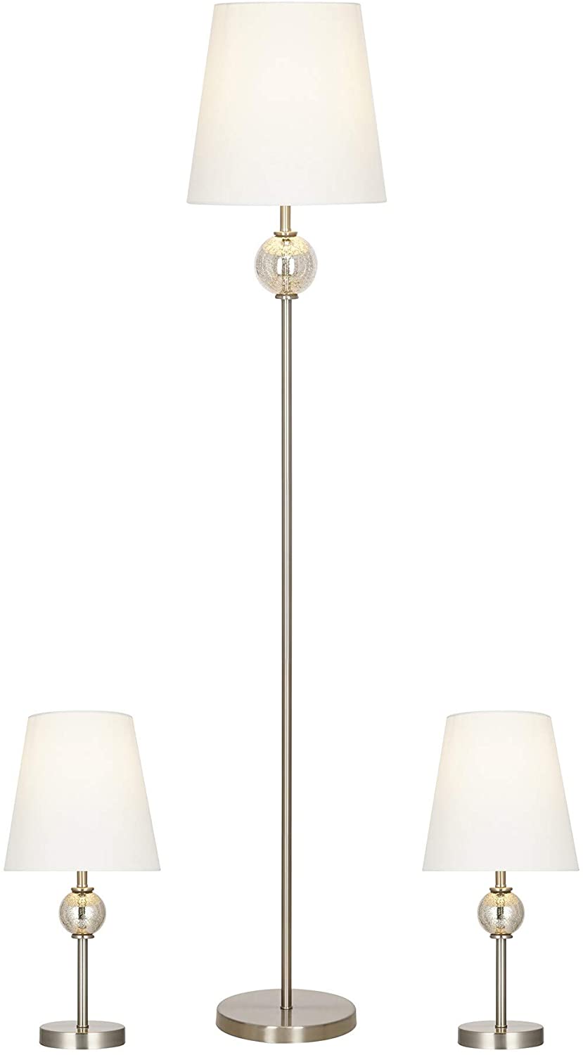 3 Piece Table Floor Lamp Combo Glass 58" Silver Transitional Nickel - Diamond Home USA